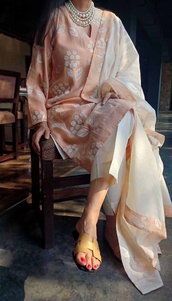 Baby Pink Embroidered Kurti Set